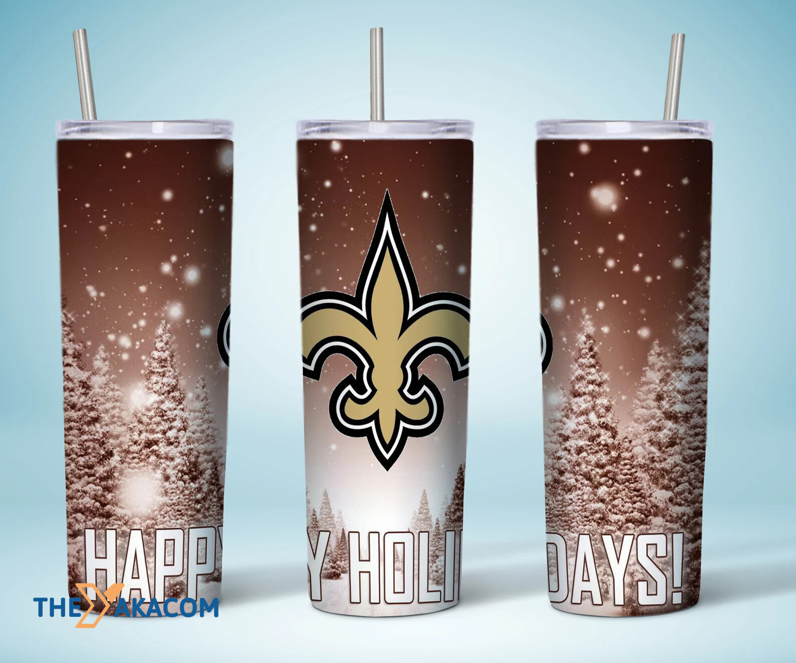 Happy Holiday Brown Christmas Background New Orleans Saints Tumbler