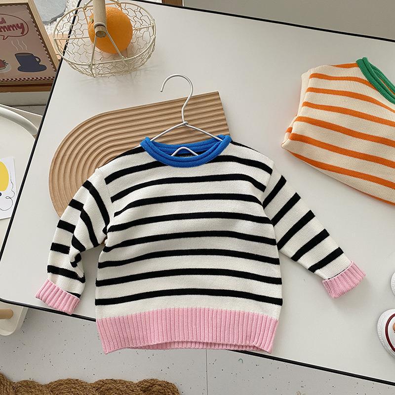 1-7 Years Old Autumn Kids Boys & Girls Contrast Color Striped Tops Infant Kids Knit Tops Pullovers Autumn Spring Clothing alx