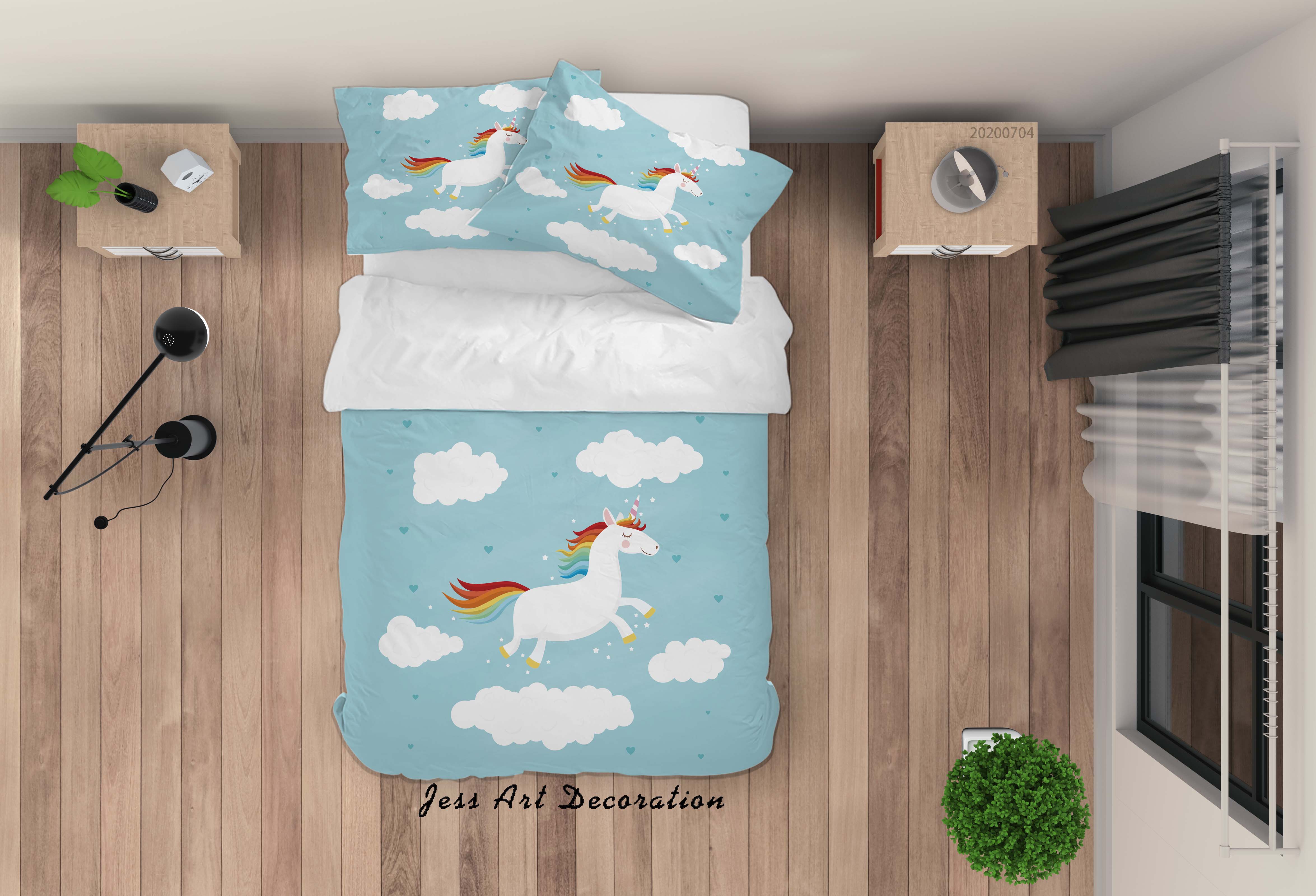 3D Blue Clouds Unicorn Quilt Cover Set Bedding Set Duvet Cover Pillowcases Sf39