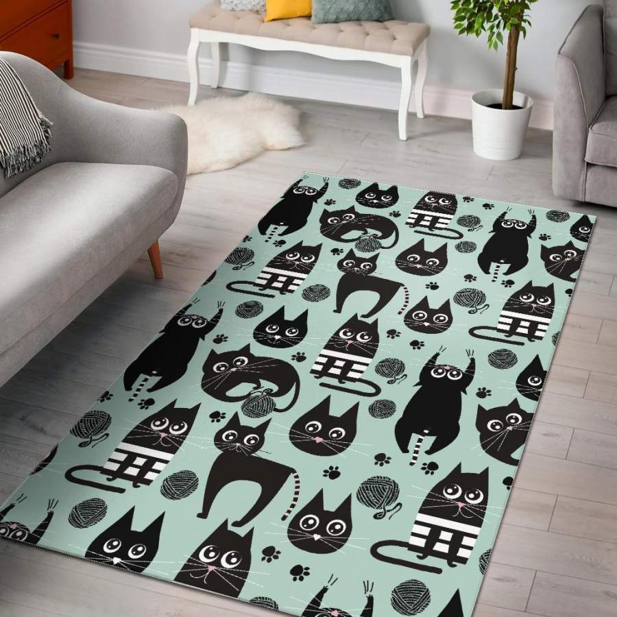 Black Kitten Cat Pattern Print Area Rug