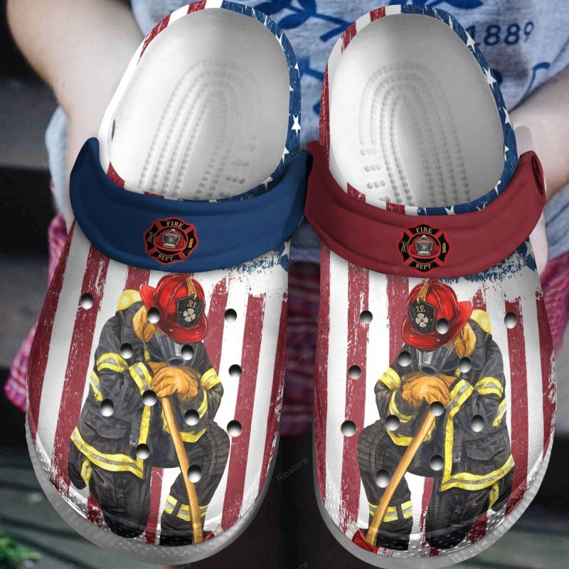 Firefighter Usa Shoes Clogs Men – Fire Dept Custom Shoes Clogs Gifts For Father Day