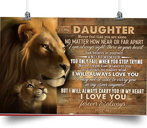 Lion Horizontal Poster-to My Daughter-I Love You-dad to Daughter-Home Decoration Poster, Wall Poster, Home and Room Decoration, Gifts for Daughter, Souvenirs.