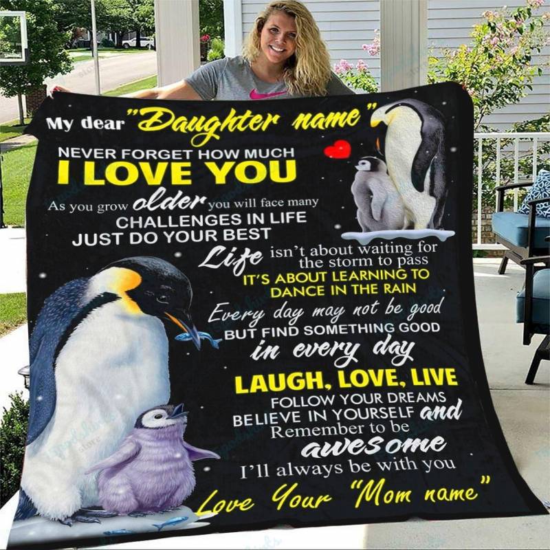 Custom Name Blanket Penguin Personalized Blanket – Gift For Daughter – Fleece Blanket