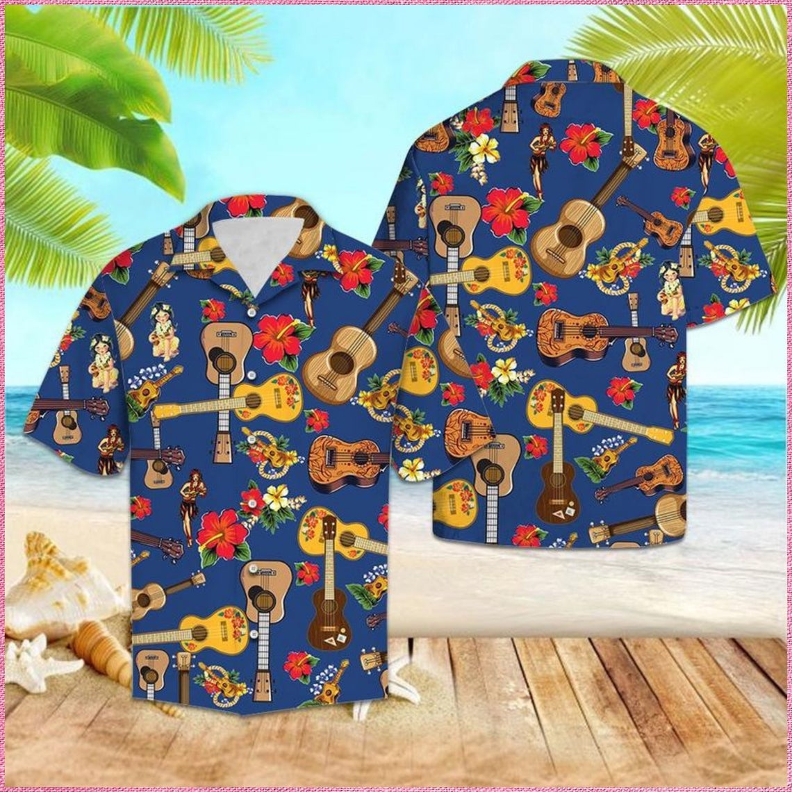 Ukulele Hibiscus Hawaii Shirt Made In Summer Beach Shirts Ha55197