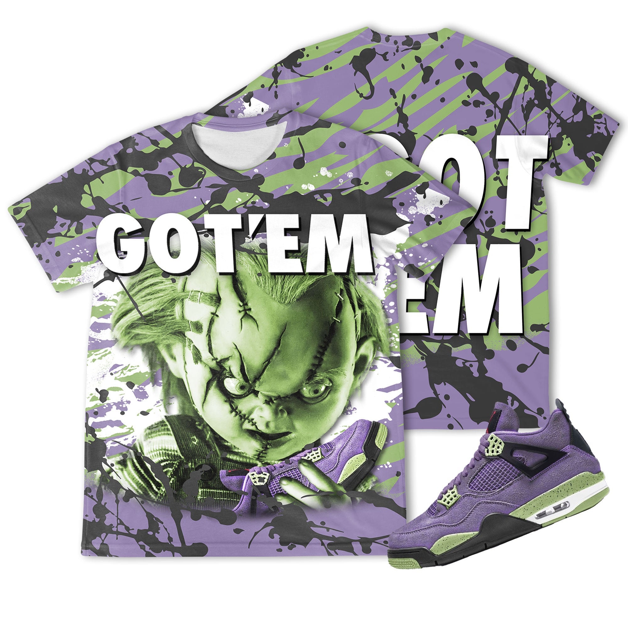 Chucky Gotem 3D Zebra Stripes Paint Unisex matching 3D Shirt Jordan 4 Retro Canyon Purple Shirt trending 2022, oversized shirt