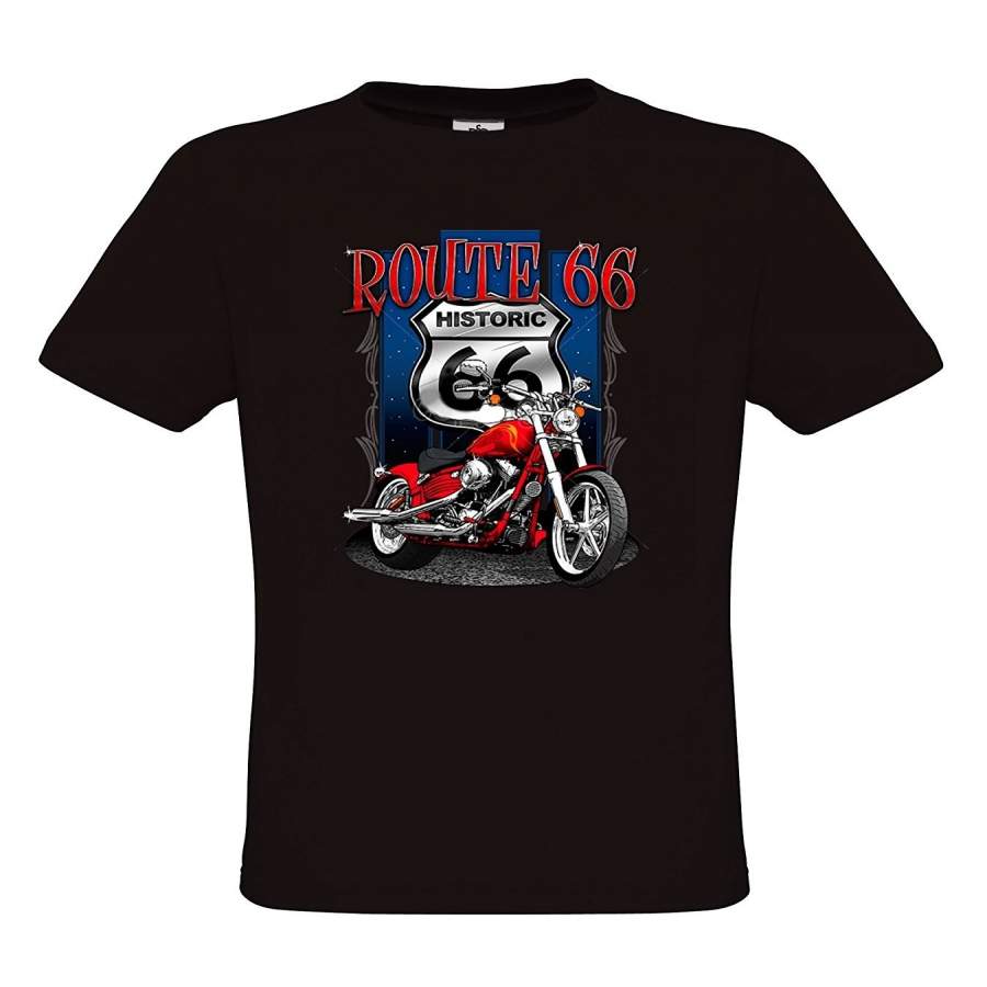 Mens Old School Rockabilly Vintage T- Shirt Retro Style – Americas Highway Route 66 – Regular Fit Cotton T Shirts for Man