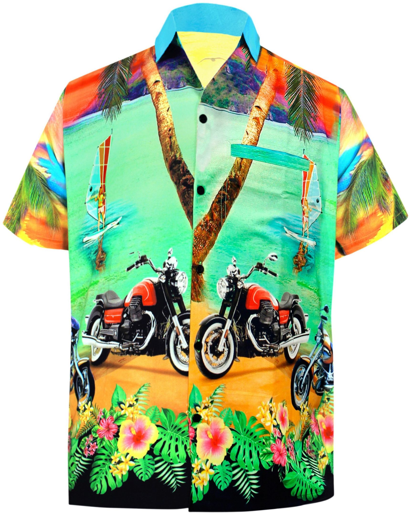 La Leela Men Casual Beach Wear Hawaiian Shirt Aloha Tropical Beach Front Pocket Short Sleeve Green