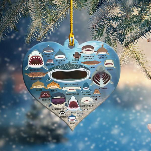 Shark Faces Heart Shape Christmas Wooden Ornament