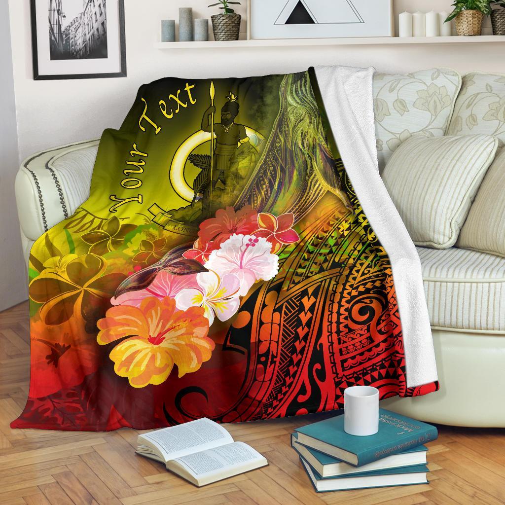 Vanuatu Custom Personalised Premium Blanket – Humpback Whale with Tropical Flowers (Yellow)- BN18