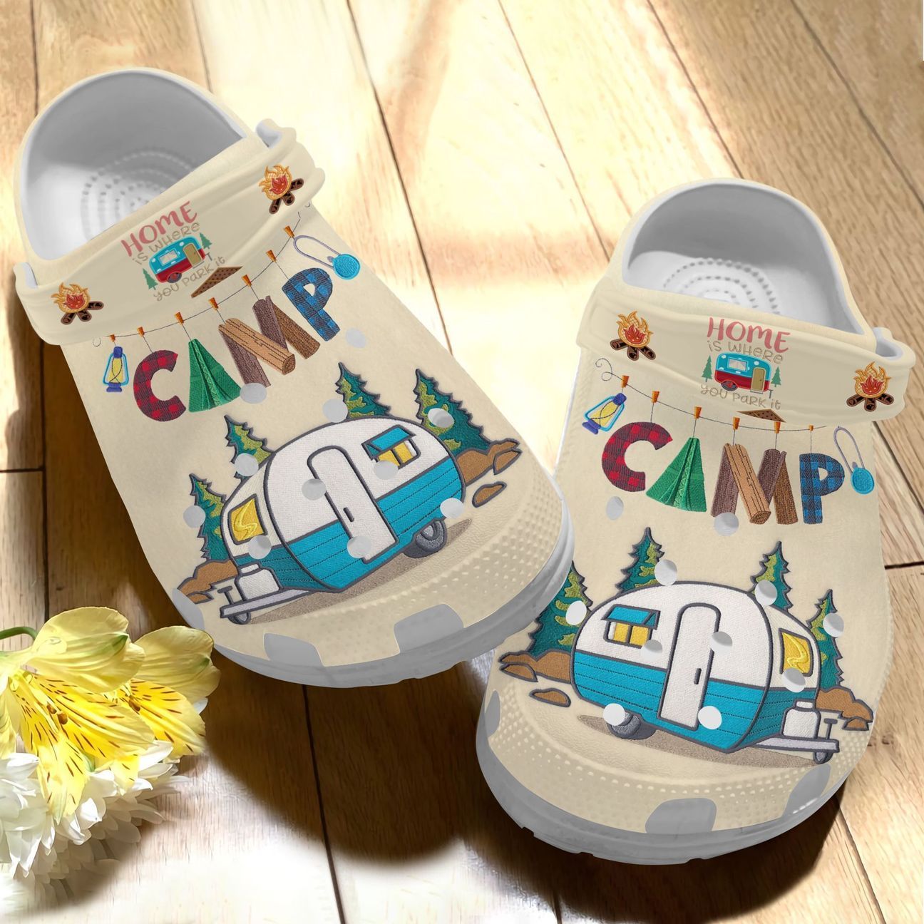 Camping Personalized Clog, Custom Name, Text Camper At Heart, Fashion Style For Women, Men, Kid, Print 3D