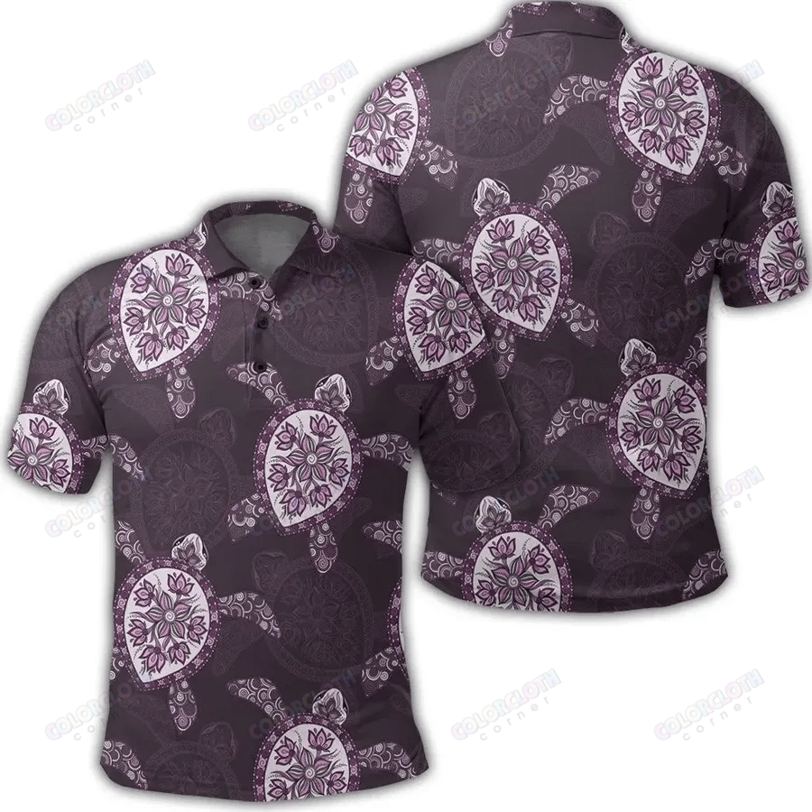 Hawaiian Turtle Plumeria Violet Polo Shirt Ha83844