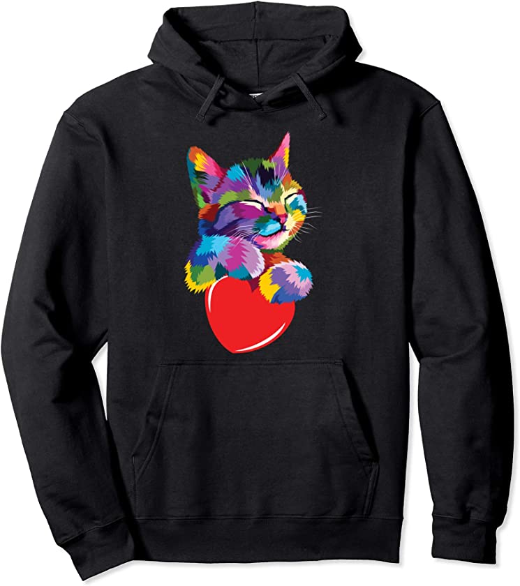 Cute Cat Gift for kitten lovers Colorful Art Kitty Adoption Pullover Hoodie