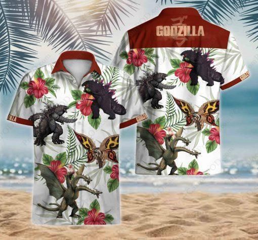 Godzilla Hawaii Shirt White Men Women Beach Wear Short Sleeve Combo Ha97425