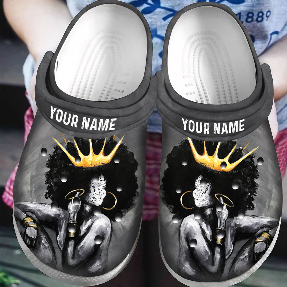 Personalized Black Queen African American Crocs Classic Clogs Shoes