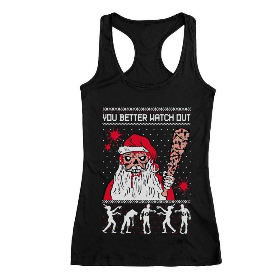 Zombie Santa and Dead Walkers Ugly Christmas Racerback Tank Top