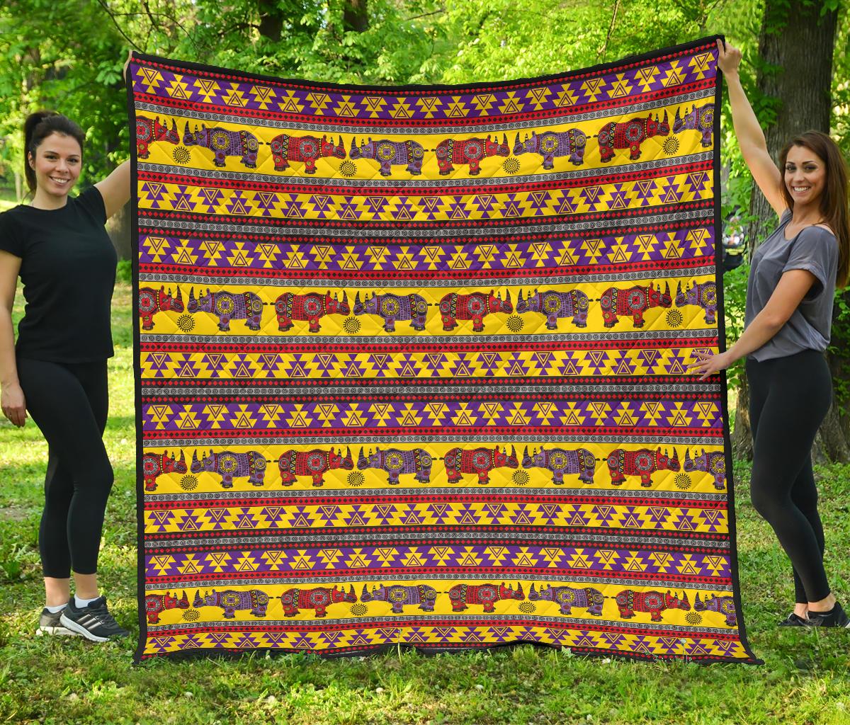 Rhino African Afro Dashiki Adinkra Kente Ethnic Motifs Premium Quilt