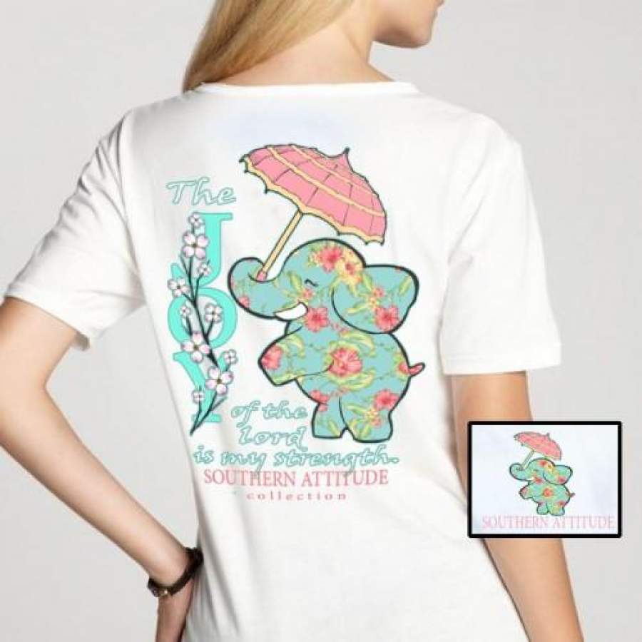 Southern Attitude Preppy Joy Elephant White T-Shirt