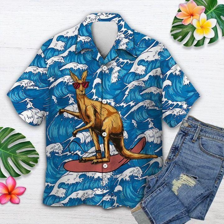 Felacia Kangaroo Surfing Tropical Summer Unisex Hawaiian Shirts Ha73318