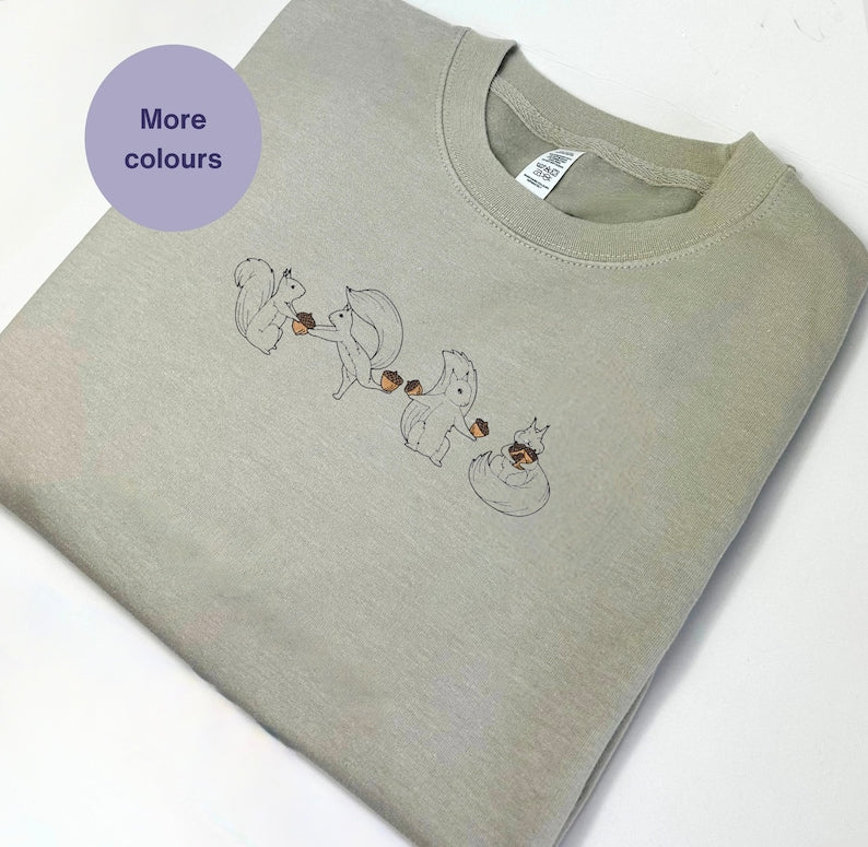 Squirrel Embroidered Sweatshirt 2D Crewneck Sweatshirt All Over Print Sweatshirt For Women Sweatshirt For Men Sws4091