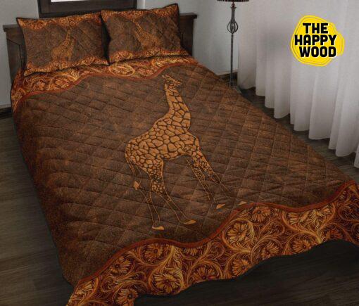 Giraffe Flower Leather Style Quilt Bed Set And Pillow Covers