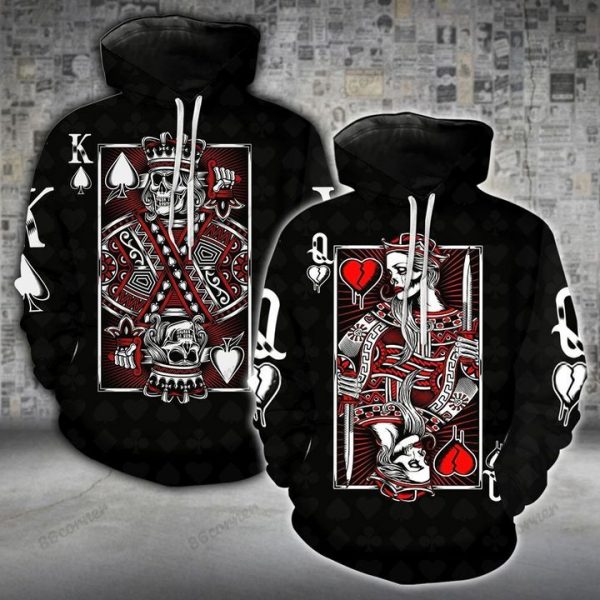 King Queen Skull Heart Couple Hoodies