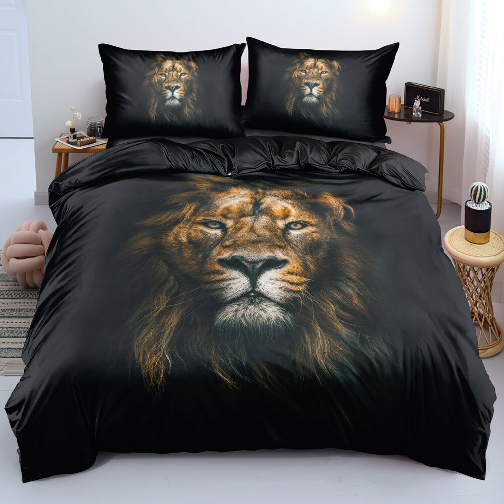 3D Digital Brown Lion Bed Linen Black Duvetcover Set Twin Queen King Size Bedding Set Fashion Duvet Covers