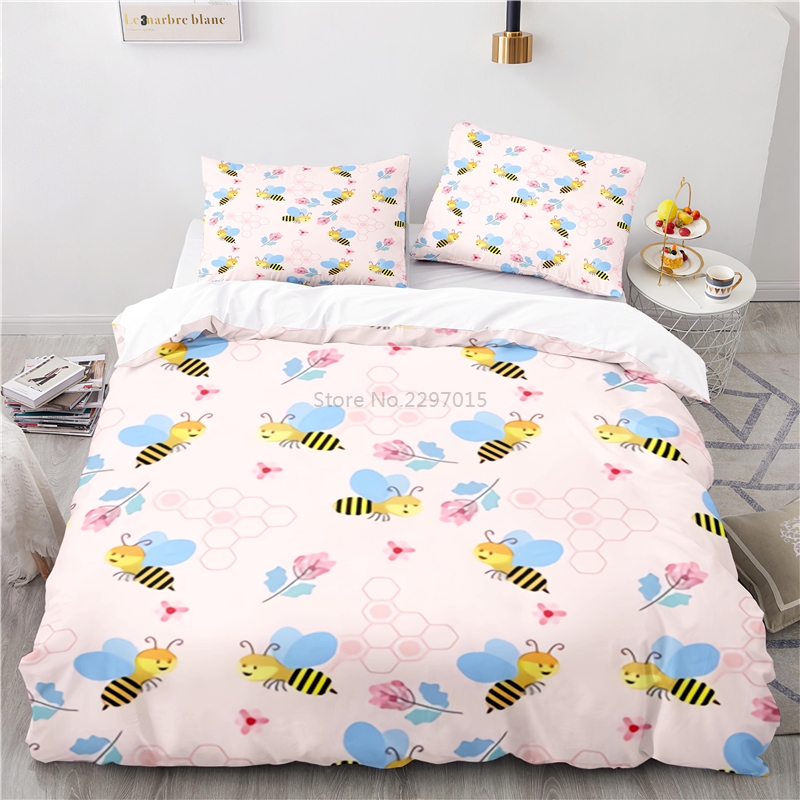 Black White Crown Honeybee Printed 3D Bedding Set Art Pattern Home Decor Duvet Cover Sets Pillowcase Twin Full Queen King Size