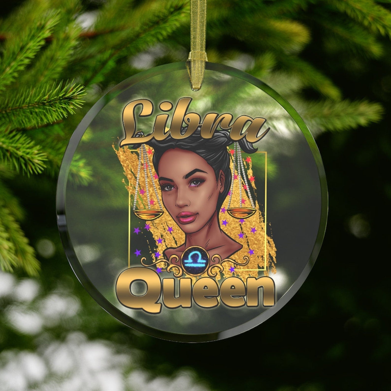 Libra Black Girl Black Woman Libra Queen Black Queen Libra Zodiac Gift Christmas Ornament