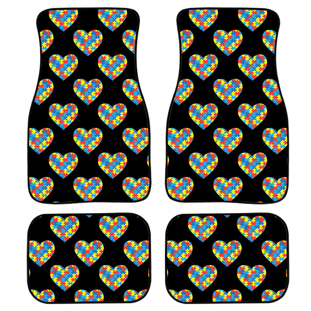 Autism Awareness Heart Pattern Print Front And Back Car Floor Mats, Front Car Mat