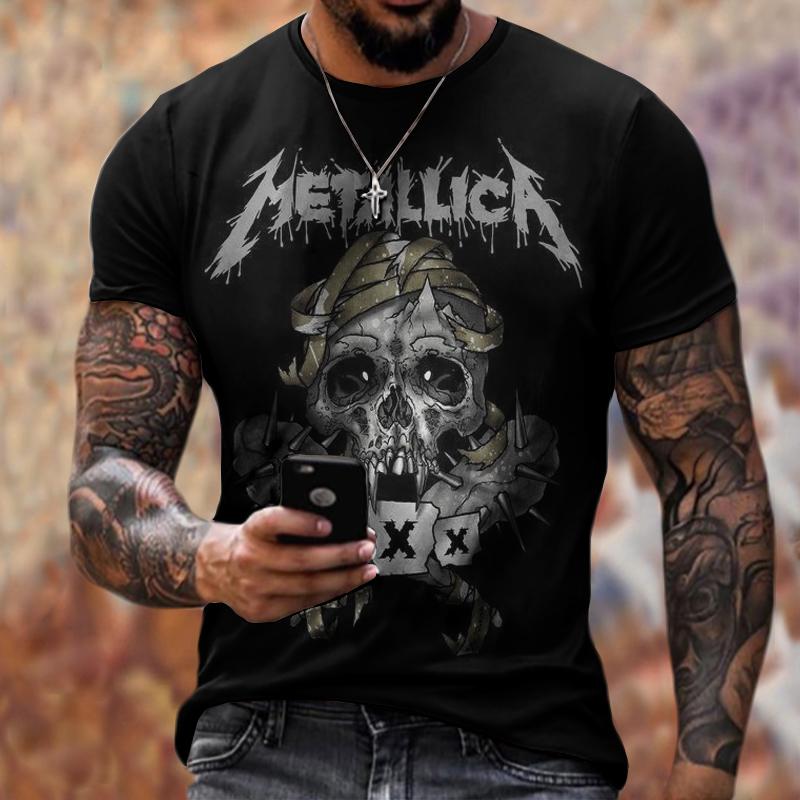 Men’s Casual Round Neck Skull Print Short-Sleeved T-Shirt