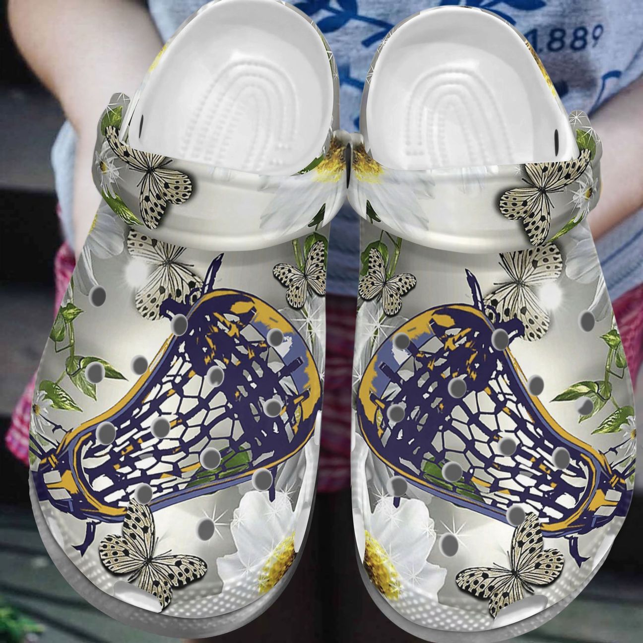 Lacrosse Personalized Clog, Custom Name, Text, Color, Number Fashion Style For Women, Men, Kid, Print 3D Lacrosse Daisy And Butterfly