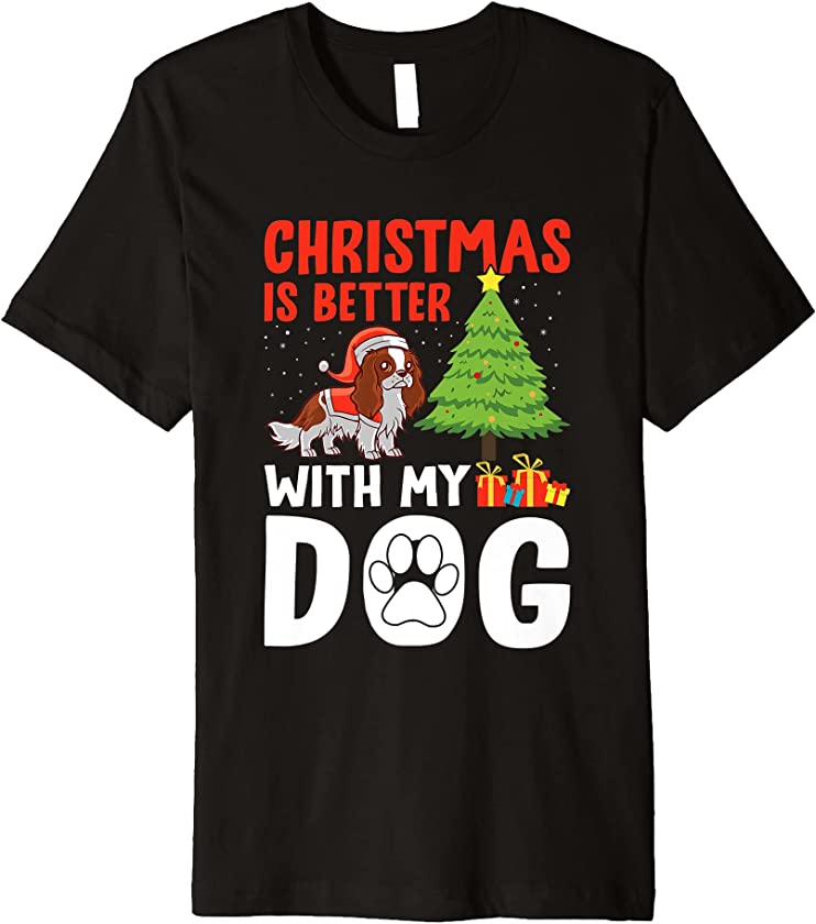 Christmas Is Better With My Dog Santa Hat Spaniel Puppy Love Premium T-Shirt