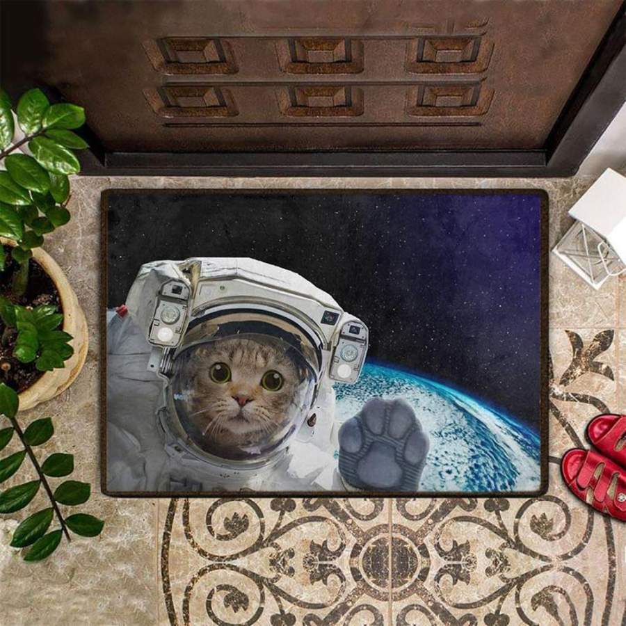 Cat Astronaut Doormat Indoor Floor Mat Cute Decorative Front Door Rug Outdoor Housewarming Gift