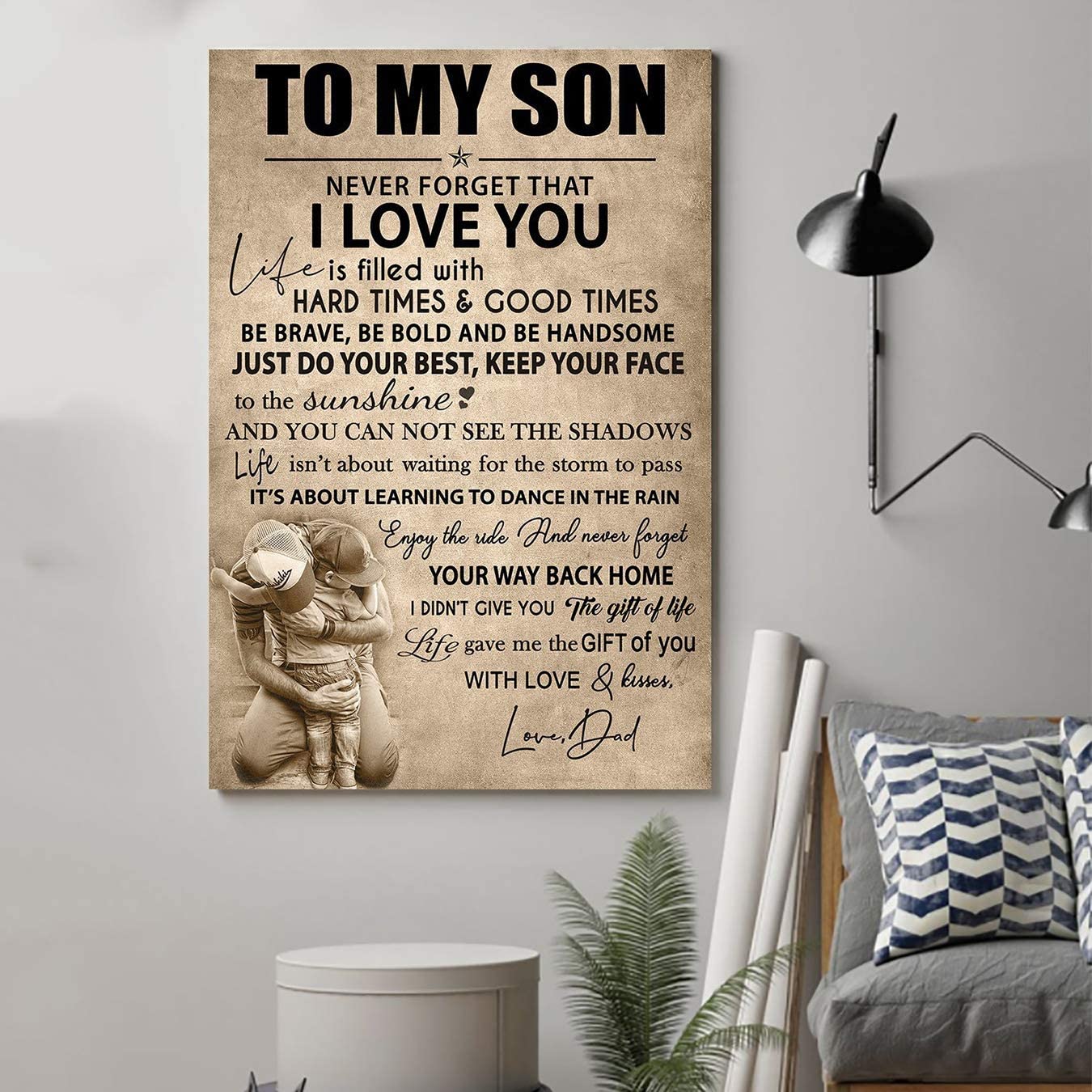 Poster for Room Aesthetic – Command Strips Wall Decor – Qh83 Customizable Family Poster – Dad to Son – I Love You