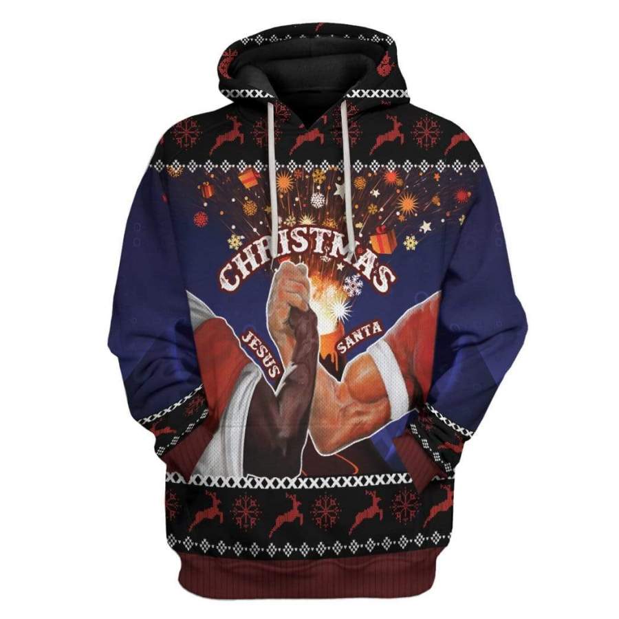 Ugly Epic Handshake Santa and Jesus Christmas Custom Tshirt Hoodies Apparel
