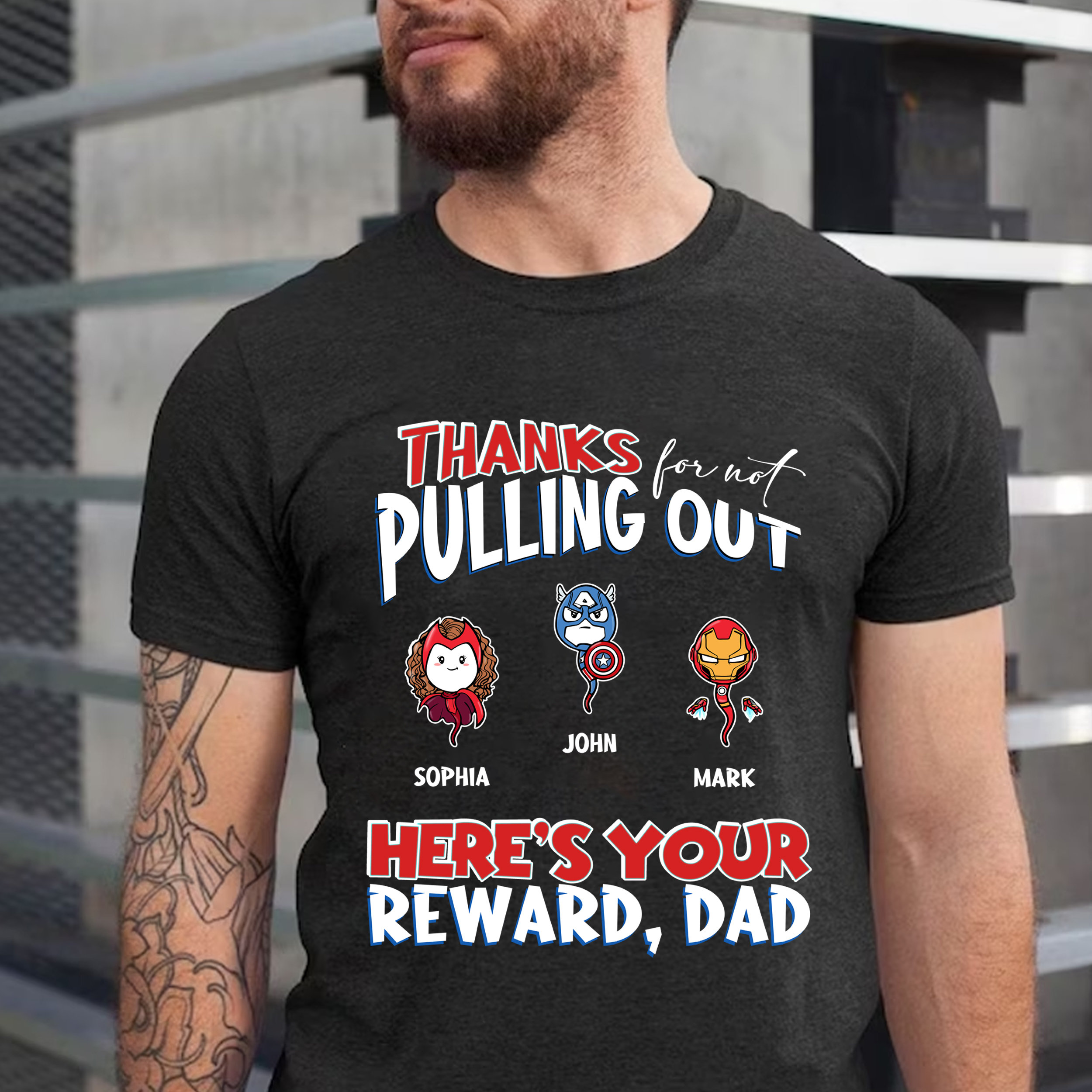 Personalized Gift for Dad, Custom Thanks for Not Pulling Out Avenger Hero shirt for Dad, Funny Gift for Dad, Birthday Gift for Dad, Dad Teee