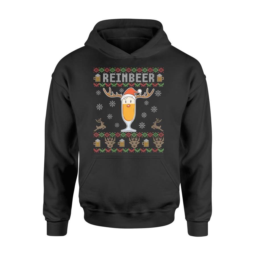 Womens Funny Ugly Christmas Reinbeer Christmas Beer Gift V-Neck T-Shirt – Standard Hoodie