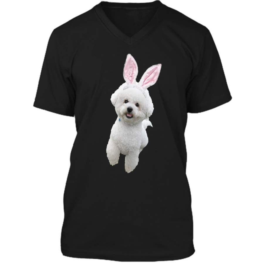 Bichon Frise Wearing Easter Bunny Ears Dog T-Shirt Mens Printed V-Neck T