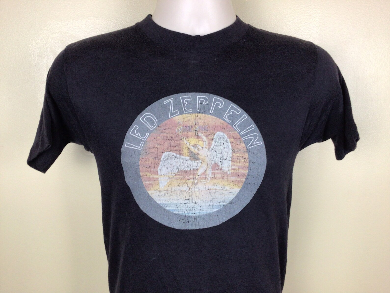 Vtg 70S Led Zeppelin Swan Song Iron On T Shirt Black Classic Rock Band