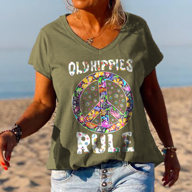 Old Hippies Rule Solid Simple Graphic Tees