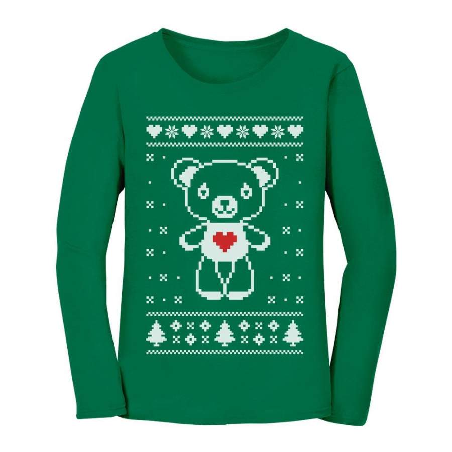 Big White Furry Bear Doll Ugly Christmas Sweater Funny Women Long Sleeve T-Shirt