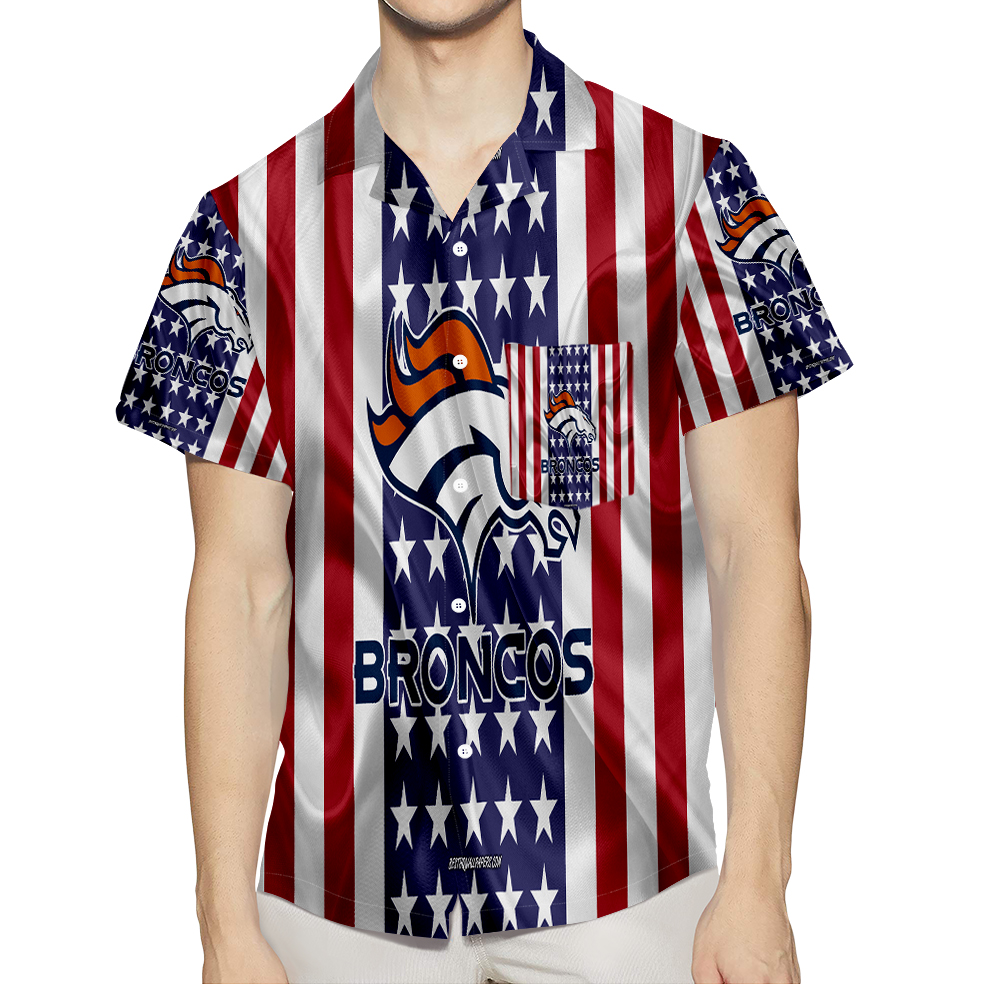 Denver Broncos American Flag V26 3D All Over Print Summer Beach Hawaiian Shirt With Pocket