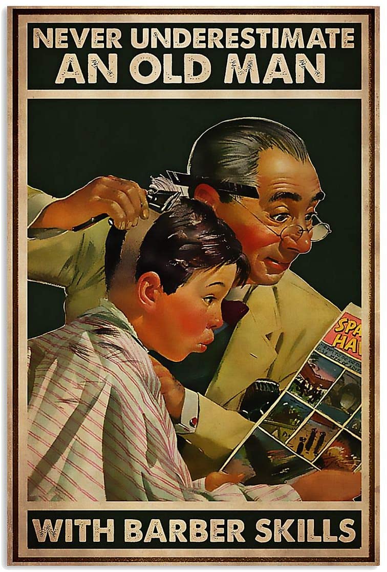 Vintage Hairdresser Old Man With Barber Skills Poster Art Print      Home Decor Gift For Family Friend On Birthday