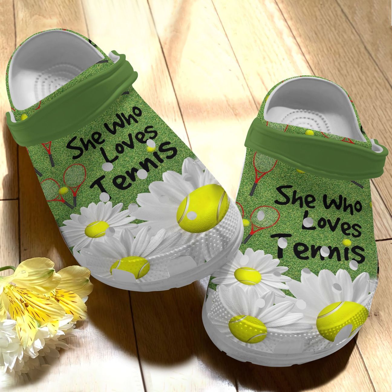 Tennis Personalize Clog, Custom Name, Text, Fashion Style For Women, Men, Kid, Print 3D Whitesole She Loves Tennis