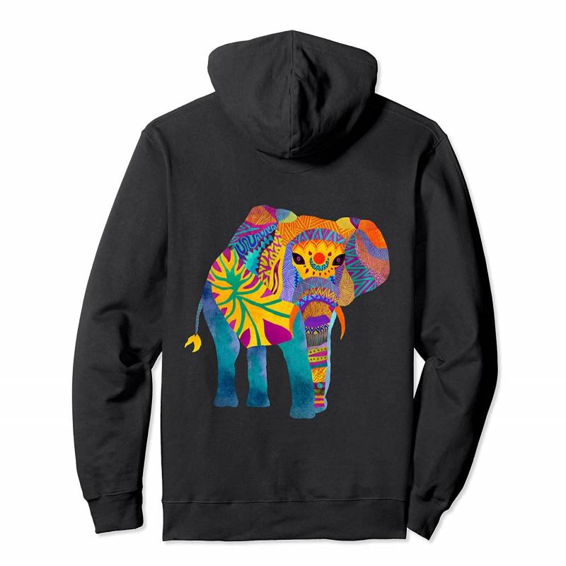 Artistic Colorful Wild and Free Elephant Awareness Graphic Pullover Hoodie