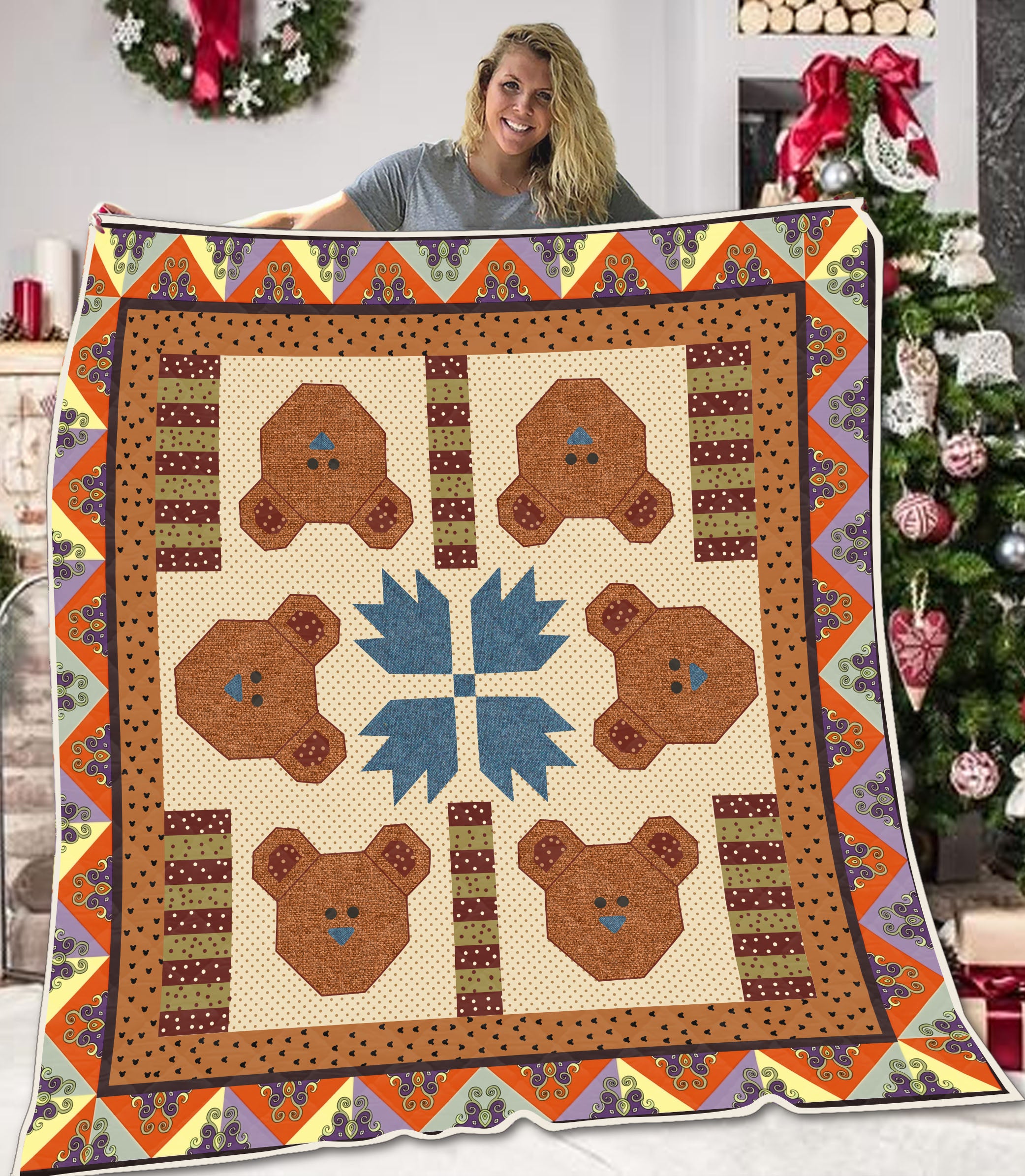 Viticstore™ 3D All Over Printed Animals Quilt – Brown Bear’s Head- Soft Cotton All Size Quilt