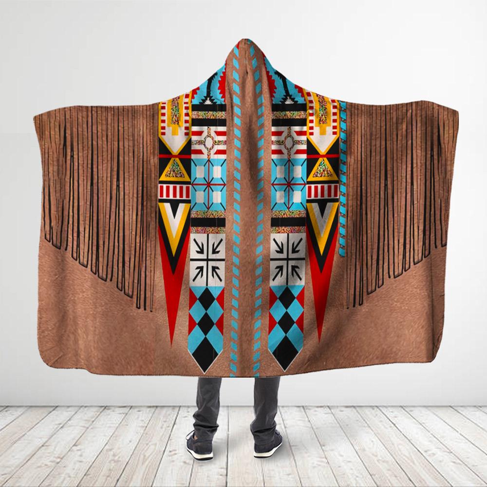 Native American Style 3D All Over Printed Colorful Symbols – Brown Hooded Blanket