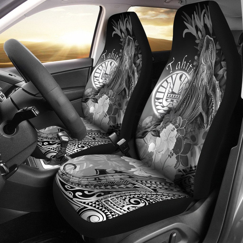 Tahiti Car Seat Covers – Humpback Whale With Tropical Flowers (White)