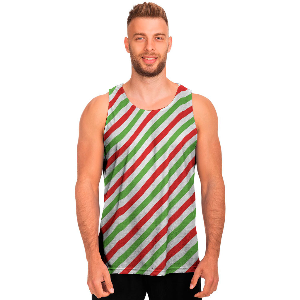 Christmas Candy Cane Striped Print Men’S Tank Top