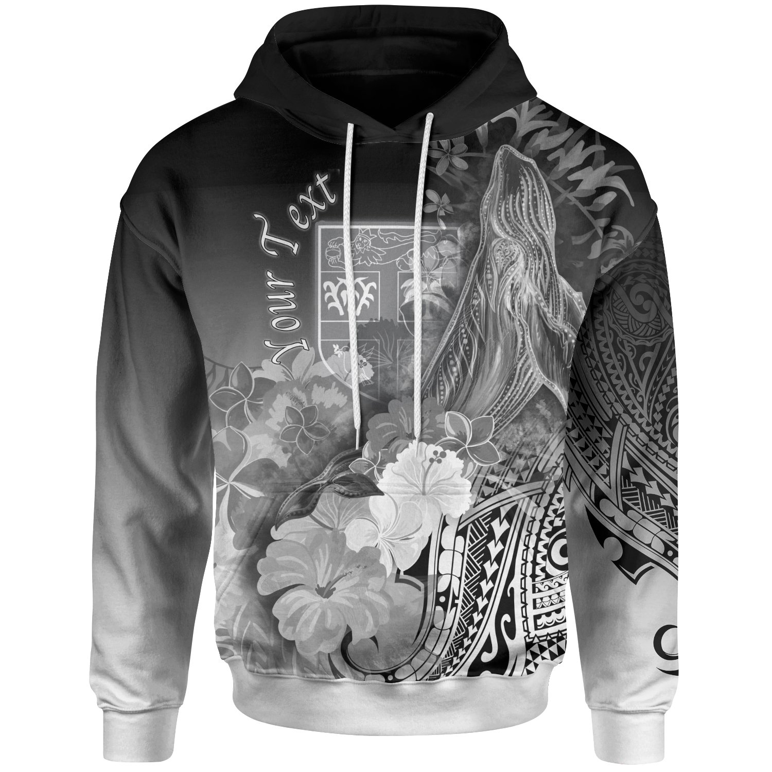 Fiji Personalised Hoodie – Humpback Whale with Tropical Flowers (White)- Pacific Print Hoodie